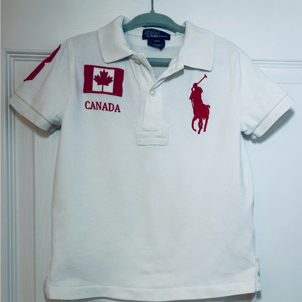 🇨🇦Polo by Ralph Lauren Kids White & Red Canada Polo Shirt 🇨🇦 3T